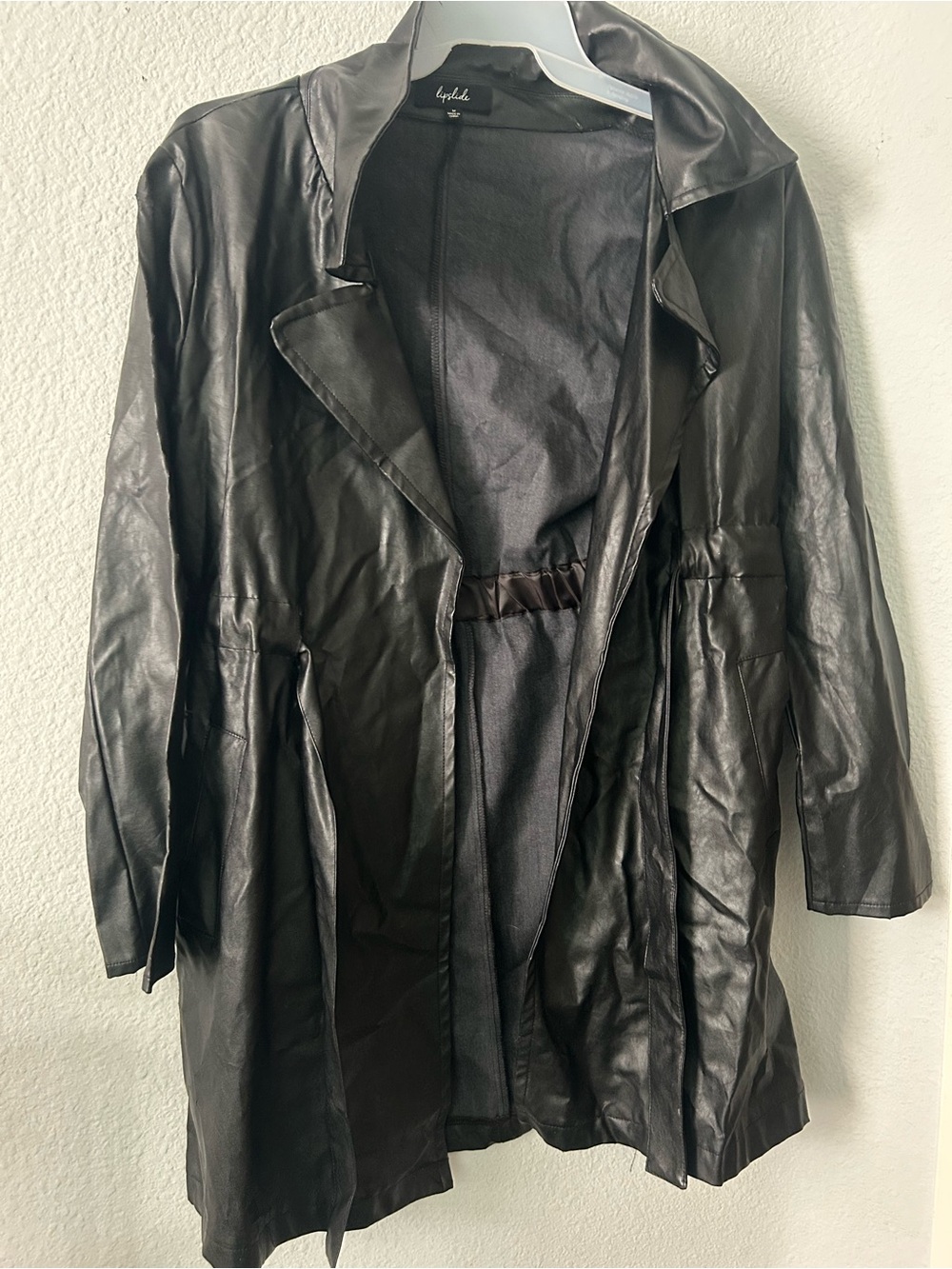 Black Faux Leather Trench Coat